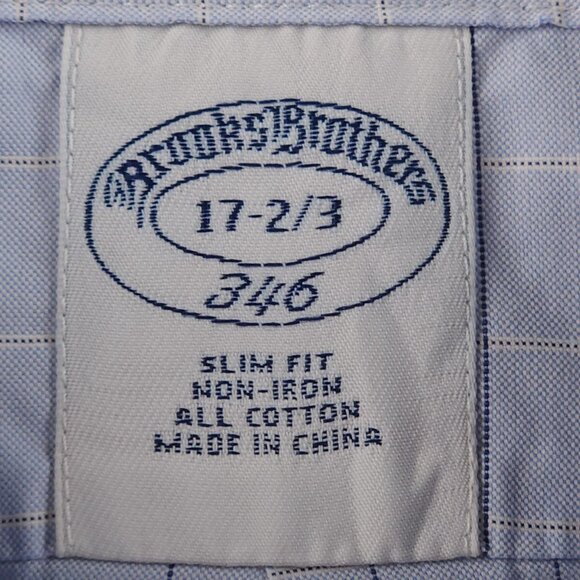 Brooks Brothers Blue Non-Iron Check Slim 17 2/3 Cotton Button Up Shirt Men Adult - Picture 10 of 16